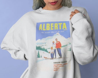 Ski Alberta Canadian Rockies - Retro Crewneck Sweatshirt, Ski Sweatshirt, Apres Ski Aesthetic