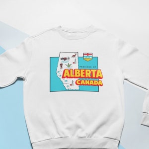 Sweat-shirt Alberta, sweat-shirt col crewneck de style vintage, AB Canada, carte graphique rétro, cadeau Alberta, Calgary, Edmonton