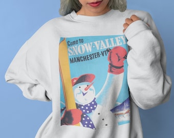 Ski Vermont sweatshirt - Snow Valley snowman crewneck sweatshirt, Ski sweatshirt, Vermont gift
