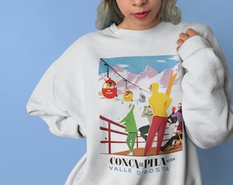 Ski Italy Sweatshirt - Aosta, Conca di Pila Italy Ski Sweatshirt, Italy Sweatshirt, Retro Crewneck Sweatshirt, Ski Sweater, Apres Ski