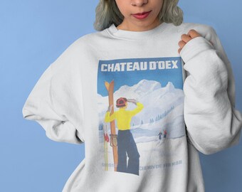 Ski Switzerland Sweatshirt - Ski Sweatshirt, Chateau d'Oex Switzerland, Retro Crewneck Sweatshirt, Ski Sweater, Apres Ski