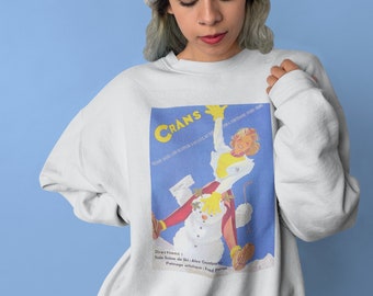 Ski Switzerland Sweatshirt - Snowman Sweatshirt, Crans Switzerland Ski, Skiing Gift, Ski Sweater