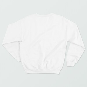 May include: A plain white crew neck sweatshirt with long sleeves.