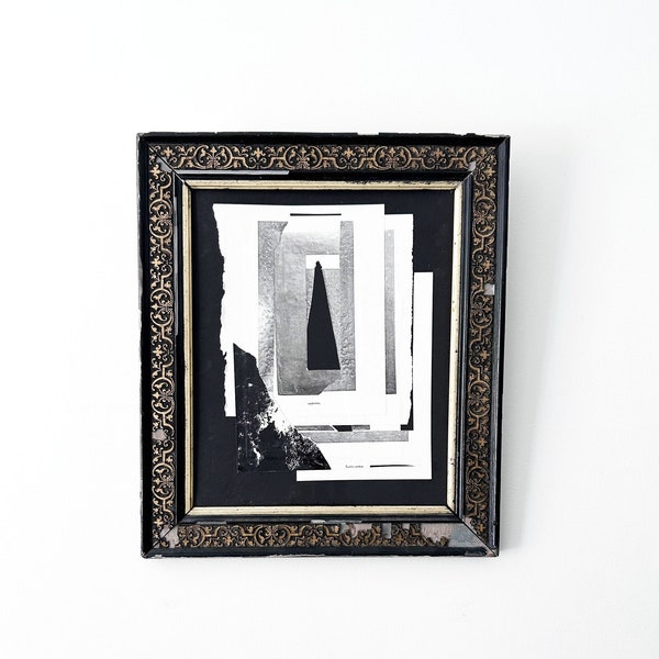 Black N White Collage Named Jump Abstract Handcrafted Collage In Old Frames Cozy Home Decor