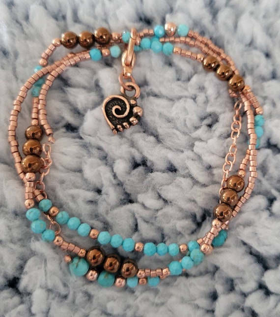 Copper and Turquoise Beaded Bracelet