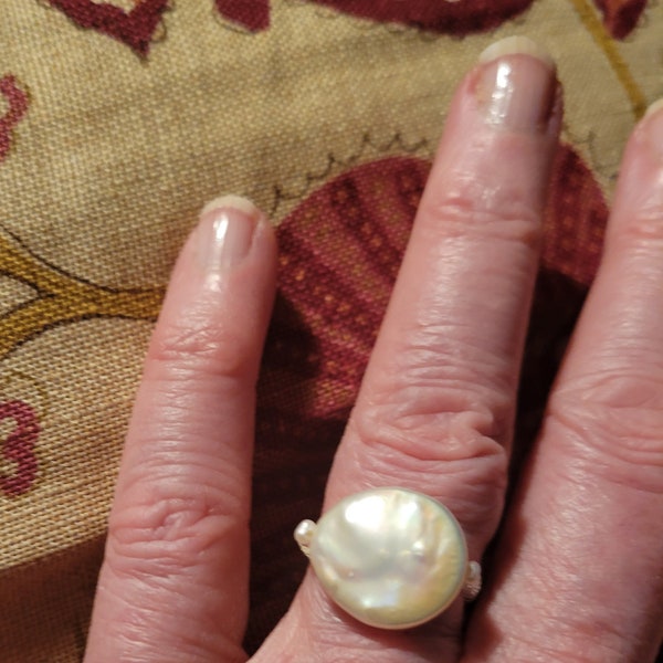 Flat Coin Pearl Ring--SOLD