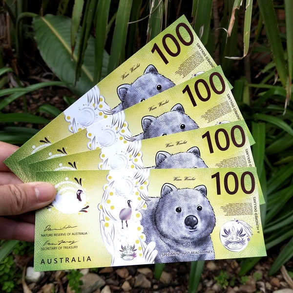 100 Dollars Eco-Friendly Australian Prop Money Wombat / Recycled Paper / Banknote Placeholder Budgeting Aussie Cash Envelope Stuffing