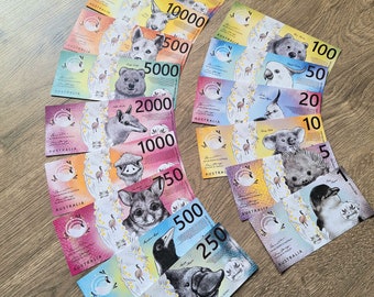 BUILD YOUR OWN Cash Placeholders Bundle Australian Prop Money Banknote 1, 5, 10, 20, 100, 250, 500, 750, 1K, 7500, 2K, 5K, 10K, 20K Dollars