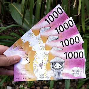 1k Umweltfreundlicher australischer Prop Geld Emu / Recyclingpapier / Platzhalter für Banknoten / Budgetierung Bargeld, Aussie Fake Bargeld