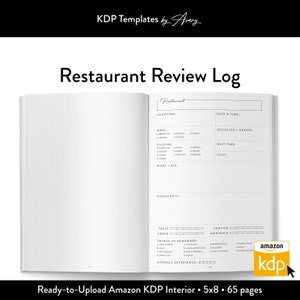 Restaurant Review Log Book | Dining Out Journal | Commercial Use KDP Template | 65 pages | 5x8 inches | Ready-to-Upload PDF | Interior Only