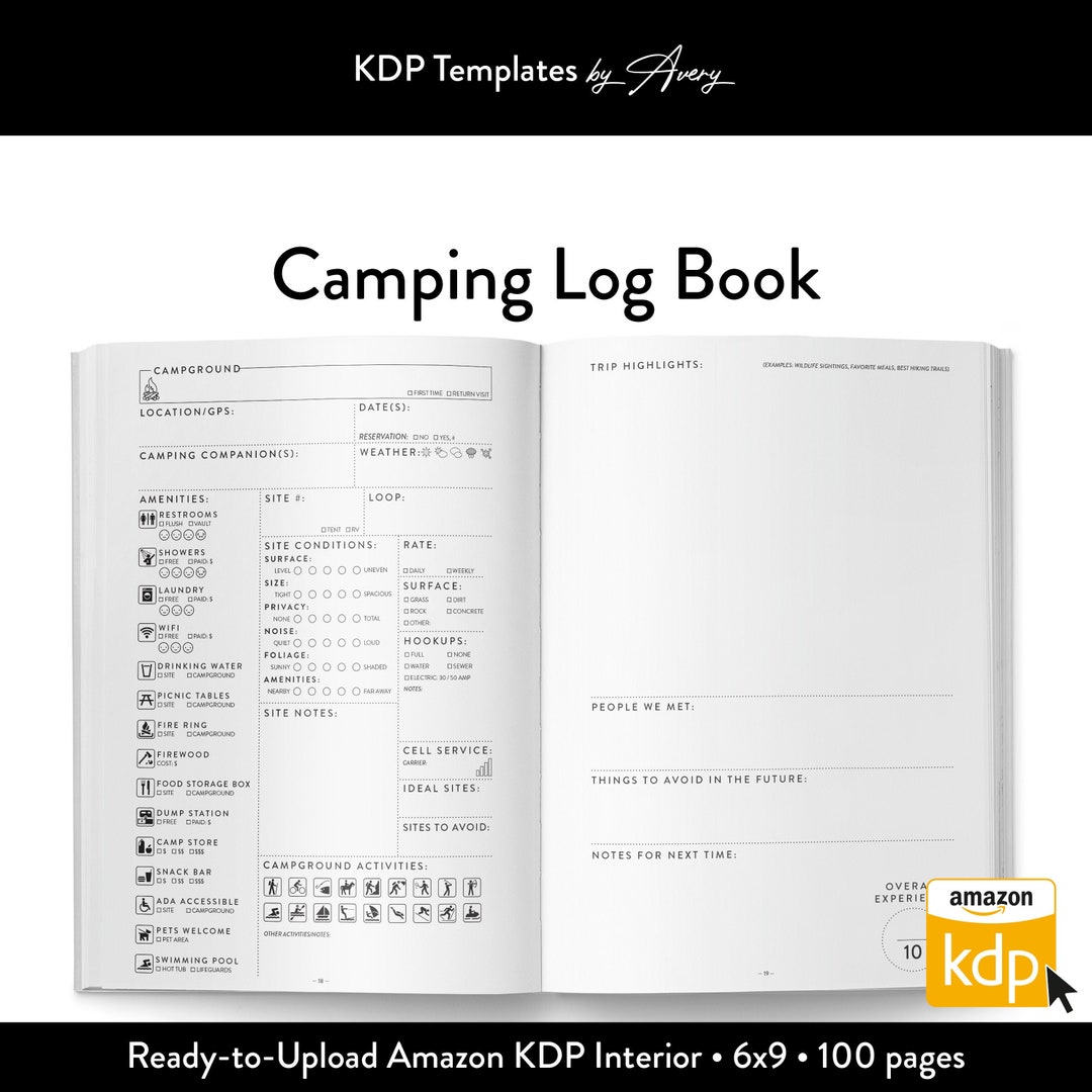 Camping Log Book Campground Journal Commercial Use KDP Template 100