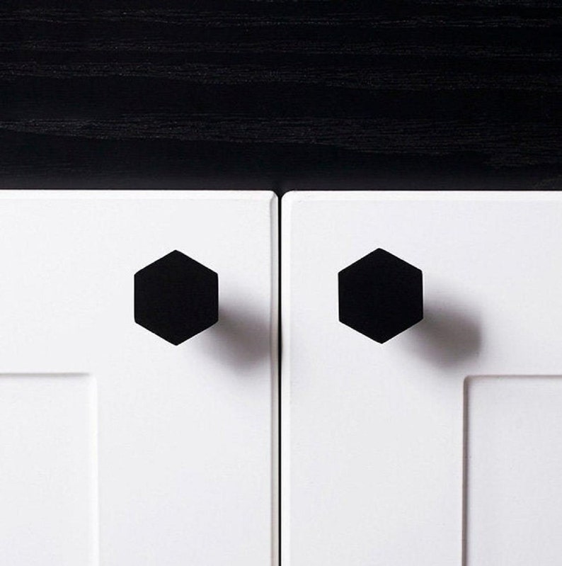 Black Solid Brass Hexagon Drawer Handles Pulls Knobs Etsy