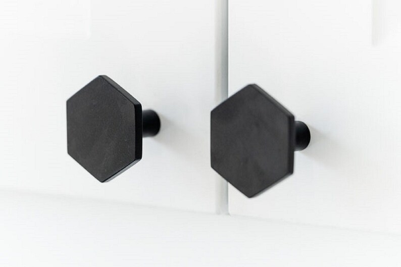 Black Solid Brass Hexagon Drawer Handles Pulls Knobs Etsy