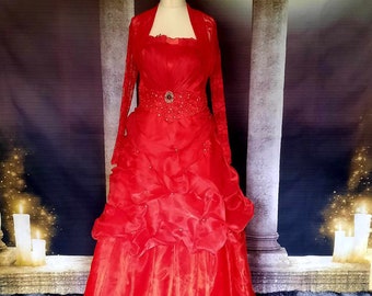 Stunning Red Wedding Dress/ Ball Gown/ Masquerade Gown - FULL OUTFIT - Hand Made UK - size 16