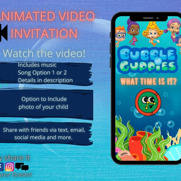 Bubble Guppies Birthday Party Invitation- Bubble Guppies Invitation - Bubble Guppies Video Invitation - Bubble Guppies Animated Invitation