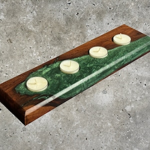 Epoxy Tealight Candle Holder, Wood Tealight Candle Holder, Wood Candle Holder Centerpiece, Candle Centerpiece for Table, Housewarming gift