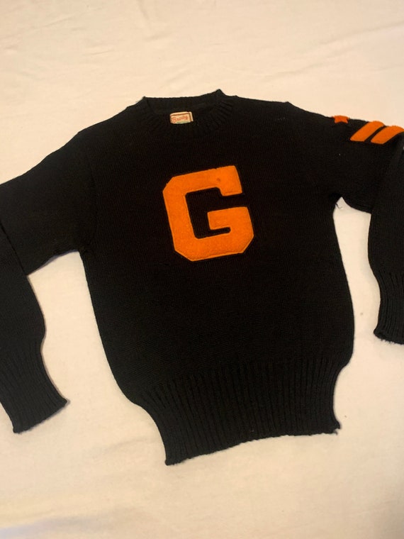 Vintage 1930's / 1940's Black Collegiate Knit Swe… - image 1