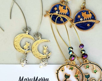 Cat & Moon Star Earrings