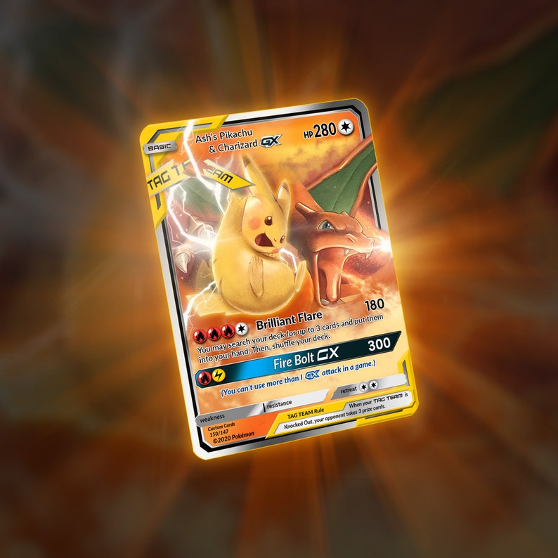 Ash's Pikachu & Charizard Tag Team GX Custom Made | Etsy