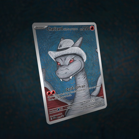 Shiny Charizard with Grey Felt Hat Card! Custom Made!