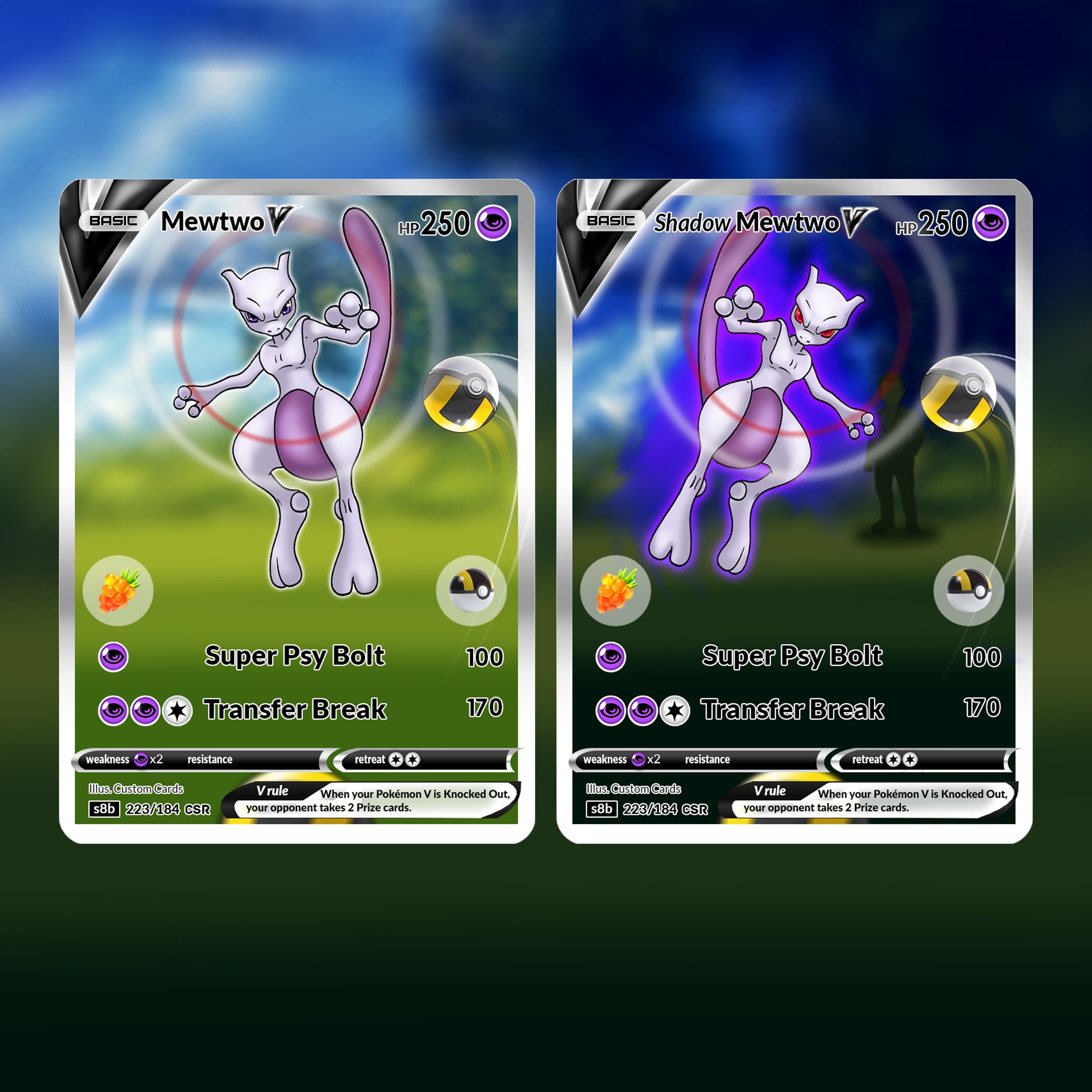 Shadow Mewtwo V Full Art Holo Custom Trading Card 