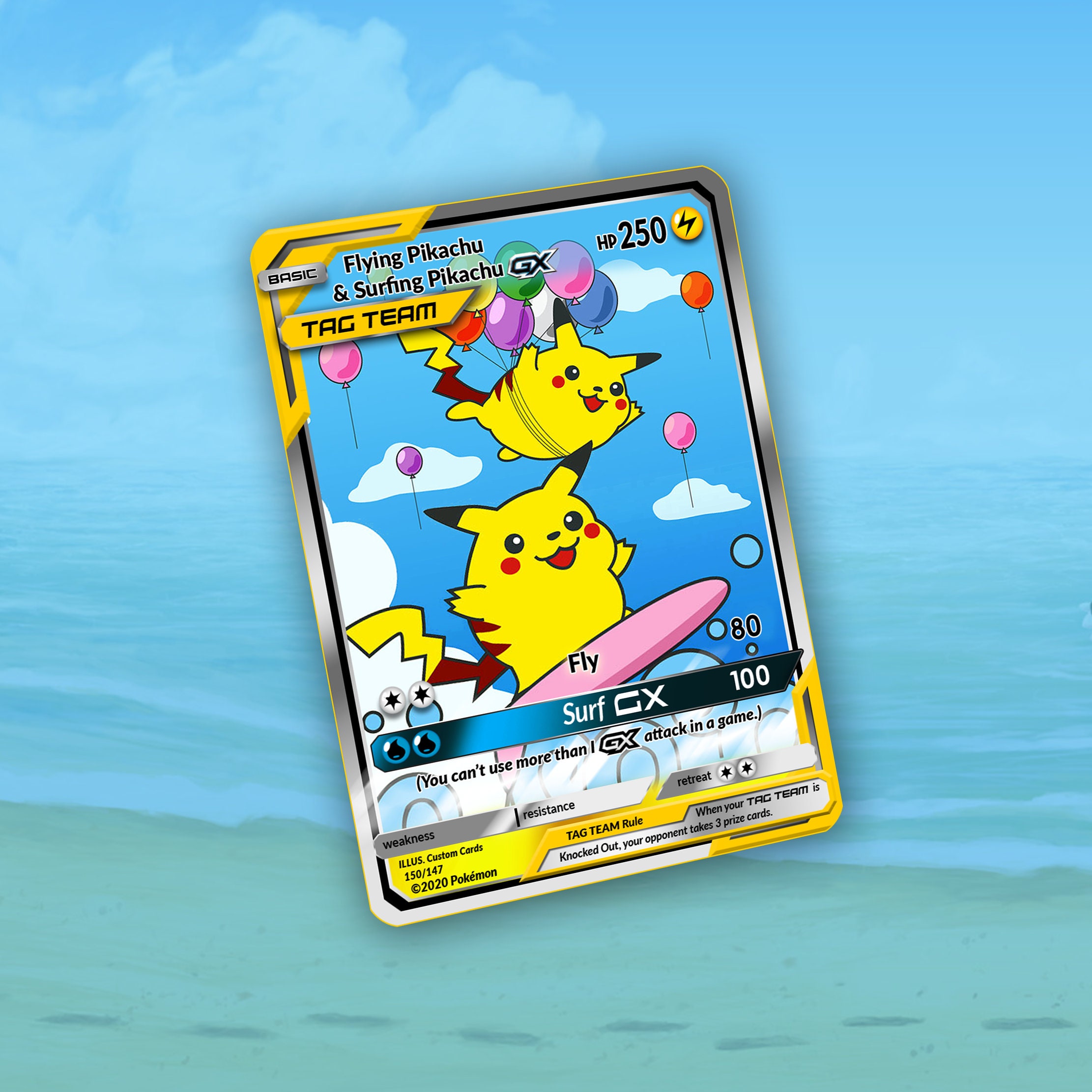 Surfing Pikachu Custom Metal Pokemon Card – AcademGames