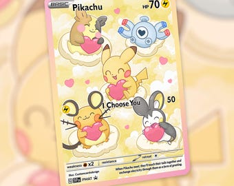 Pikachu & Friends Valentines! Custom Made Card! NEW!