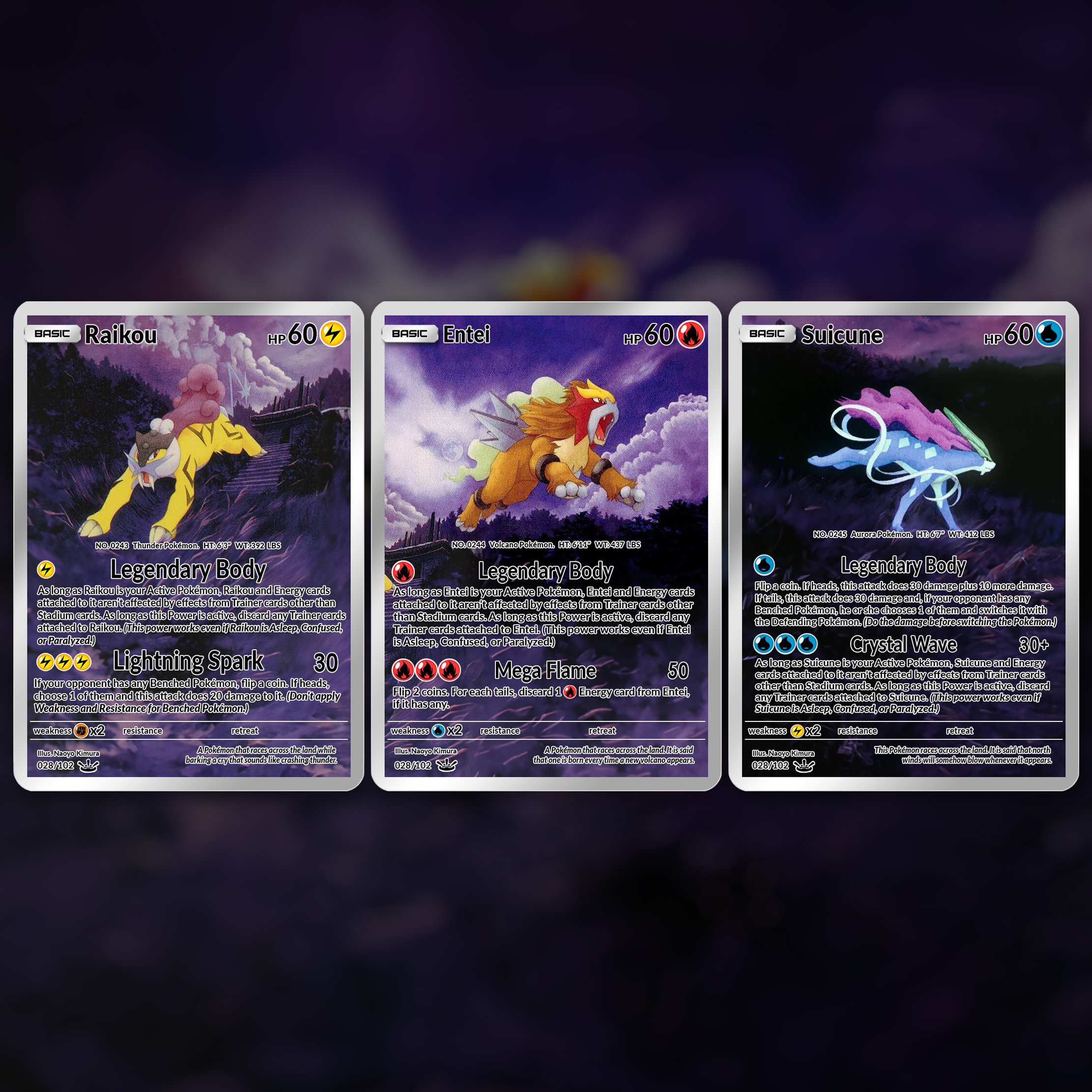 Entei Raikou Suicune Glas in Lood / Aangepaste Holografische 