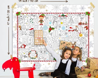 christmas coloring pages, giant coloring christmas advent calendar for kids, personalized christmas advent calendar, christmas countdown