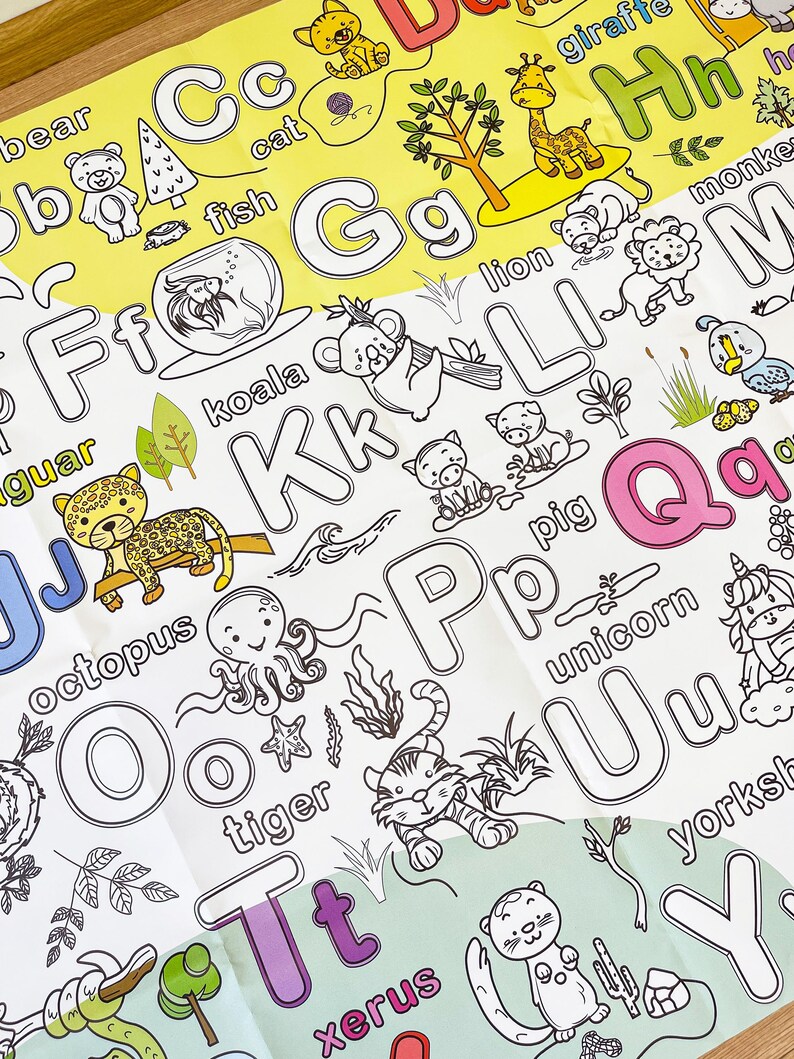 Giant Coloring Pages Woodland Alphabet, Preschool Animal Abc Poster ...