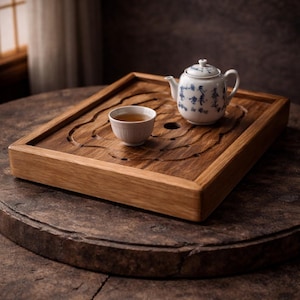 Handcrafted Walnut Ash Oak Tea Tray, Gongfu Ceremony Wabi Sabi Table Exlusive design Snake river