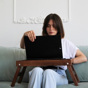 Wooden Macbook Stand Special Stand for Breakfast in Bed Portable Natural Laptop Stand Wooden Table with Folding Legs Snack oak wood tray