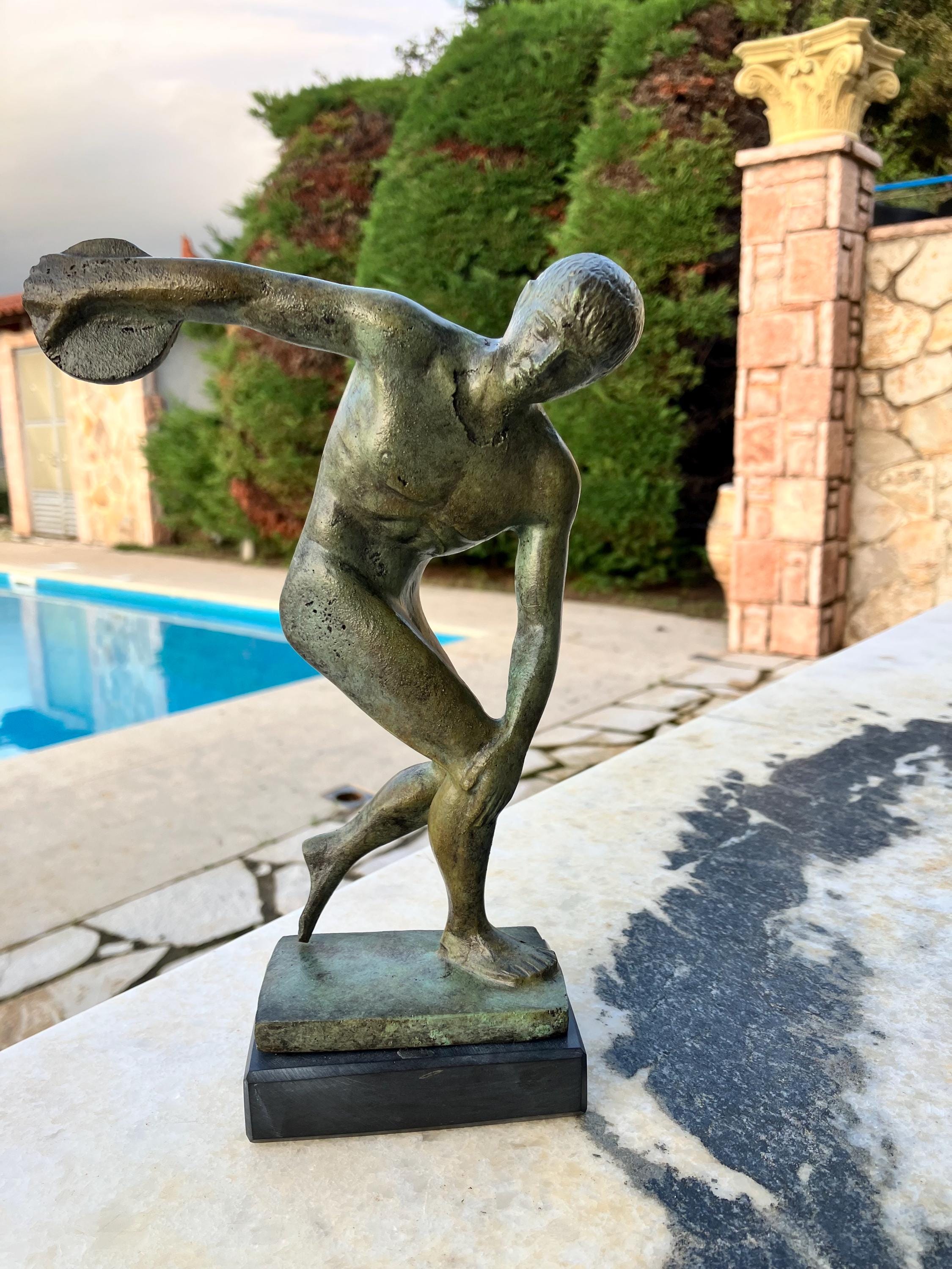 中古 Myron Myron & The Works Bronze Discus Thrower Statue, Myron Reproduction, Handmade Greek
