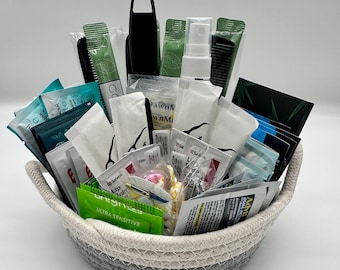 Small Men's Event/Wedding Bathroom Basket | Essential Basket | Individually Packaged Event Toiletries | Up to 100 guests | 6 inch Basket