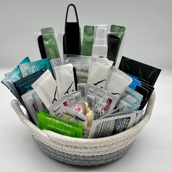 Small Men's Event/Wedding Bathroom Basket | Essential Basket | Individually Packaged Event Toiletries | Up to 100 guests | 6 inch Basket