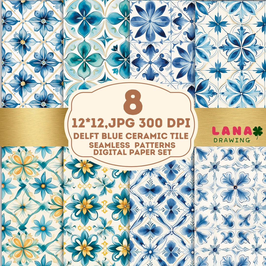 Delft Blue Seamless Pattern, Delft Blue Floral, Vintage Digital Paper ...
