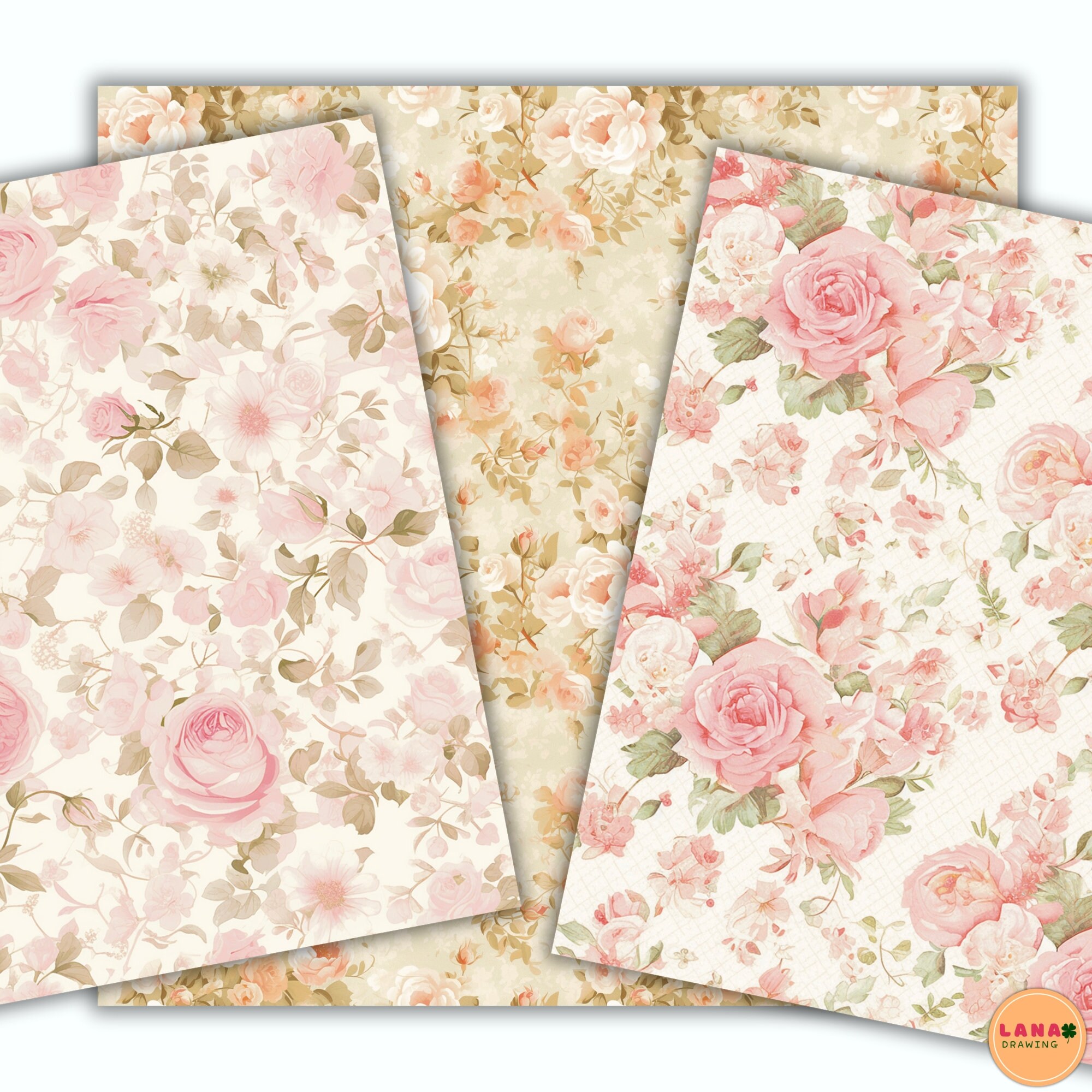 Vintage Digital Paper Pack, Shabby Chic Seamless Pattern, Vintage ...