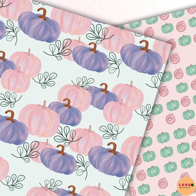Pastel Pumpkins Seamless Digital Papers, Fall Scrapbook Paper, Autumn ...