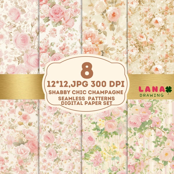 Vintage Digital Paper Pack, Shabby Chic Seamless Pattern, Vintage Floral Watercolor, Victorian Rose floral, Retro Watercolor Flower Pattern