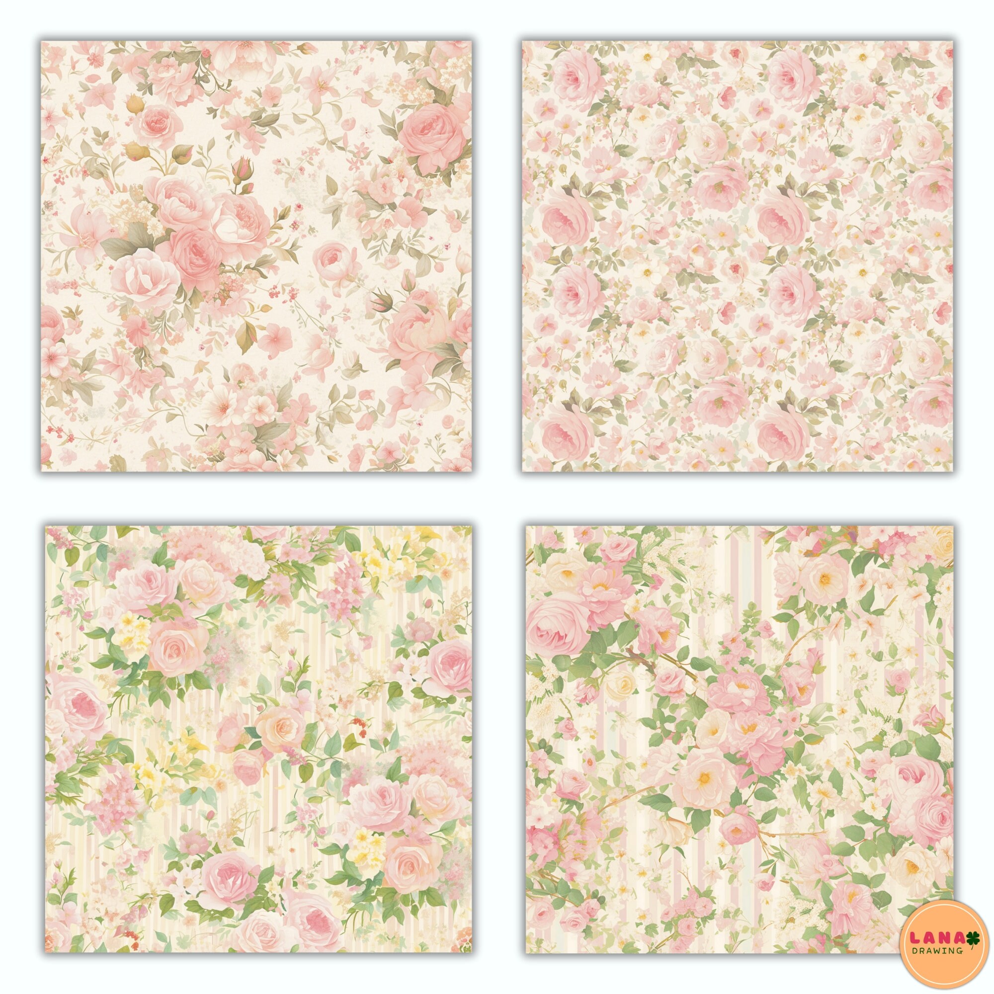 Vintage Digital Paper Pack, Shabby Chic Seamless Pattern, Vintage ...