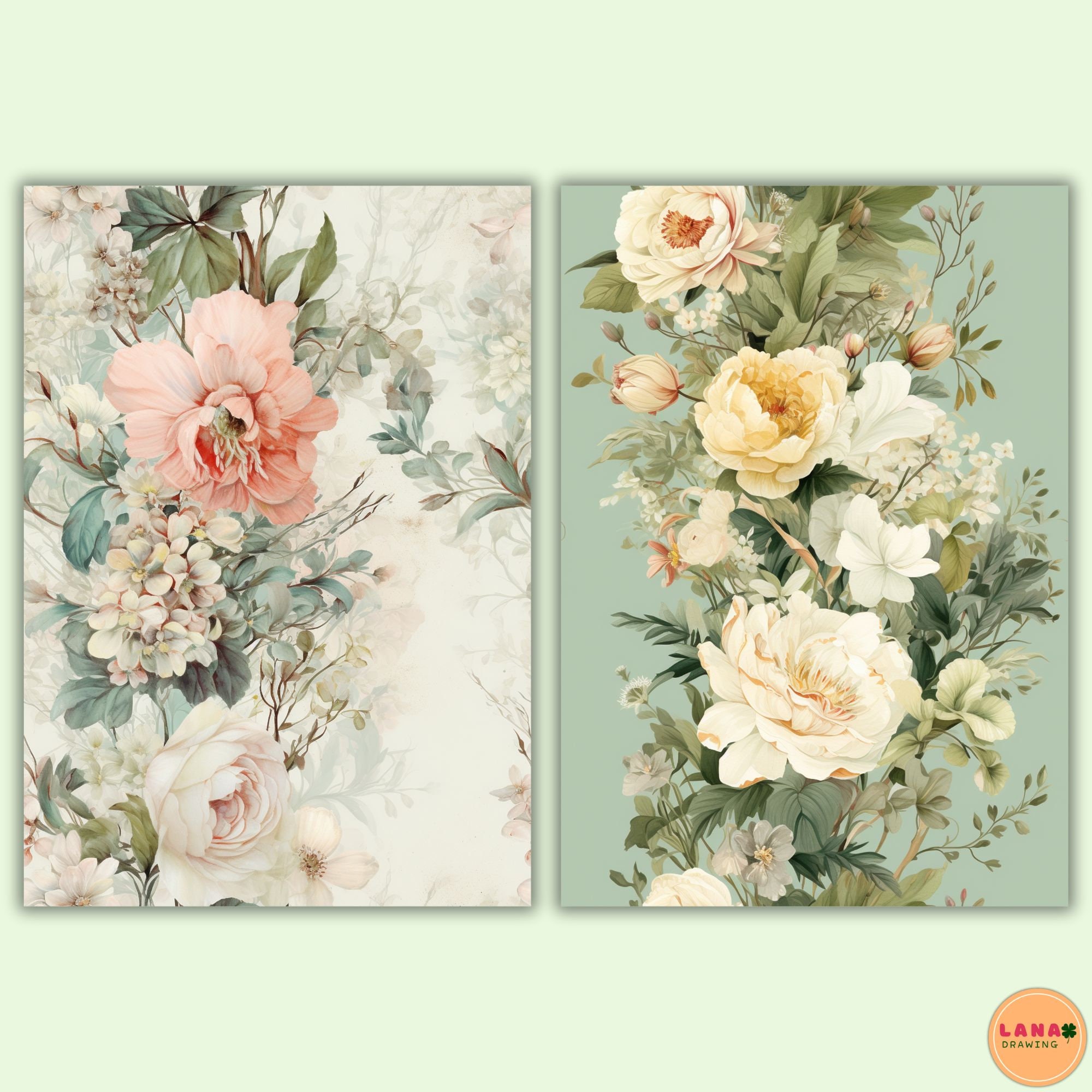 Vintage A4 Digital Paper, Printable Paper, Vintage Floral Junk Journal ...