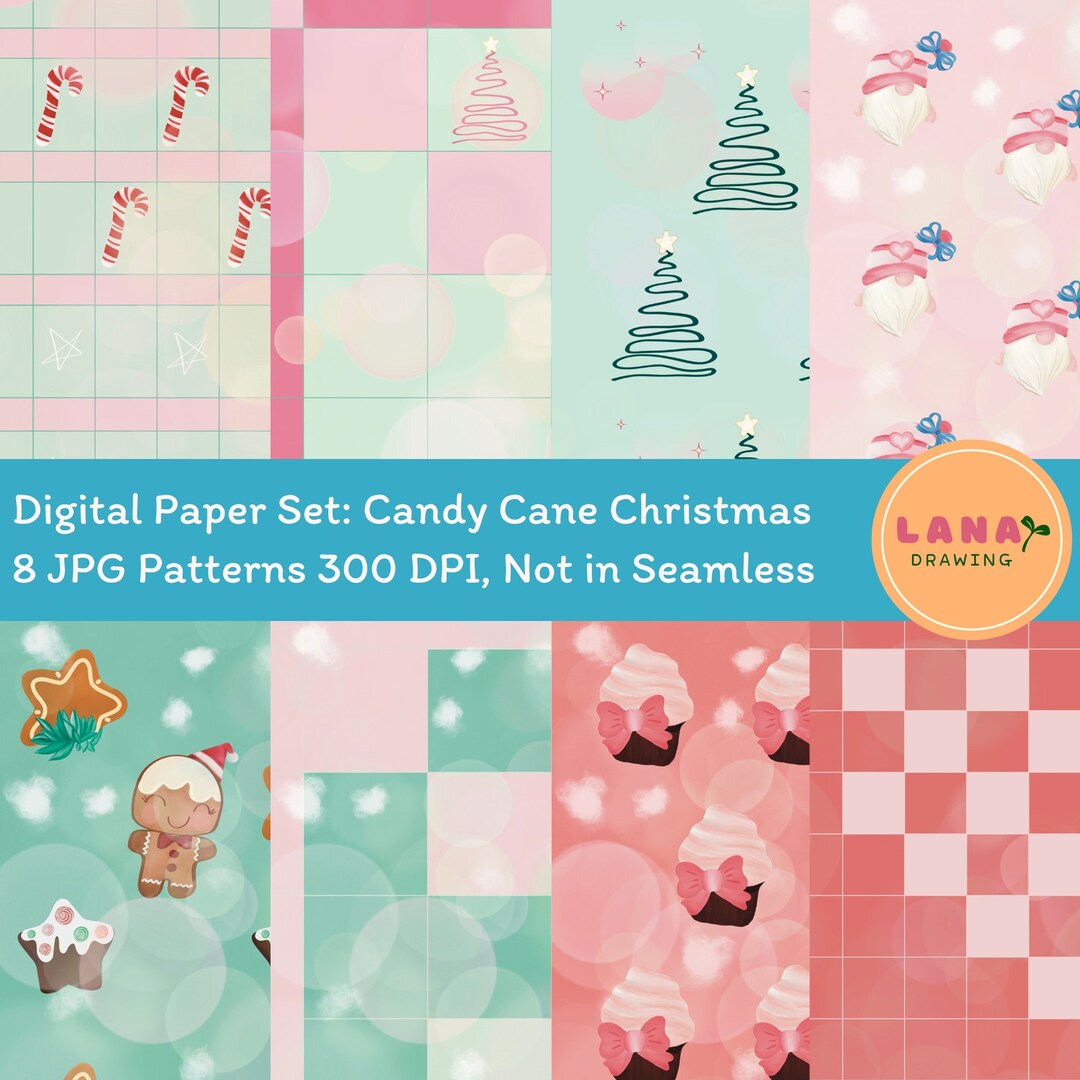 Candy Cane Christmas Paper Patterns Christmas Patterns Etsy