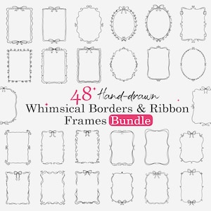 Hand Drawn Frame SVG Bundle, Whimsical Borders & Ribbon Clipart, Printable Frames for Invitations, Journals, Scrapbooking Cricut PNG