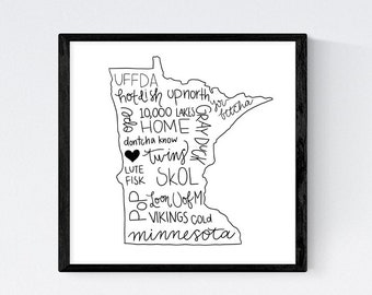 DIGITAL WALL ART / Minnesota art / Printable Wall Art / Digital Prints Download / Minnesota phrases / State wall art / 5 files
