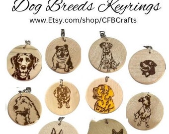 Wooden Dog Breed Keyrings Laser Engraved Dog Keyring Handbag Charm