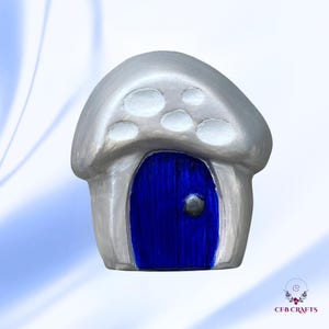 Handmade Mushroom Fairy Door: Silver & Blue Enchanted Garden Decor