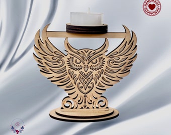 Wooden Owl Candle Holder  Elegant Home Decor  Gift for Owl Lovers Nature Inspired Gift