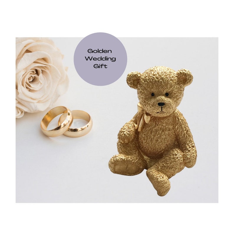 Golden Sitting Teddy Bear Golden Wedding Anniversary Gift 50th Wedding Anniversary Unique Golden Wedding Gift image 1