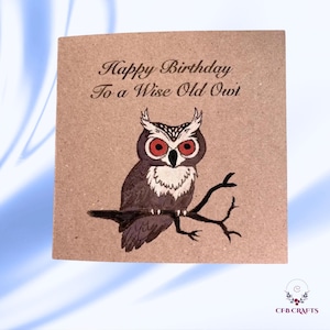 Carte d'anniversaire sage vieille chouette, carte d'anniversaire gravée au laser