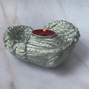 Stone Angel Wings Candle Holder Handcrafted Memorial Decor  Spiritual Gift  Rustic Wing Design for Home or Garden